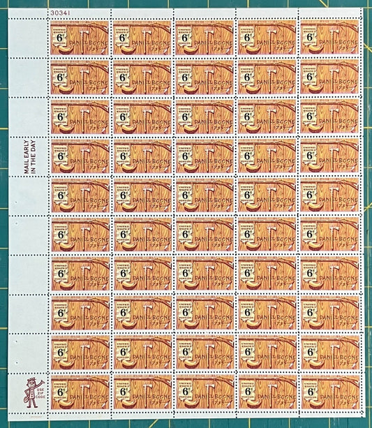 US 1357 Mint Sheet (MNH) Folklore Daniel Boone 6-Cent 1968 ZAYIX