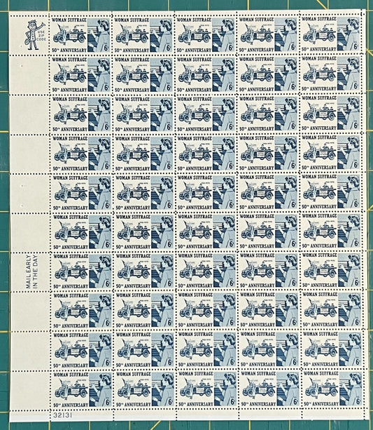 US 1406 Mint Sheet (MNH) Women Suffrage 50th Anniversary 6-Cent 1968 ZAYIX
