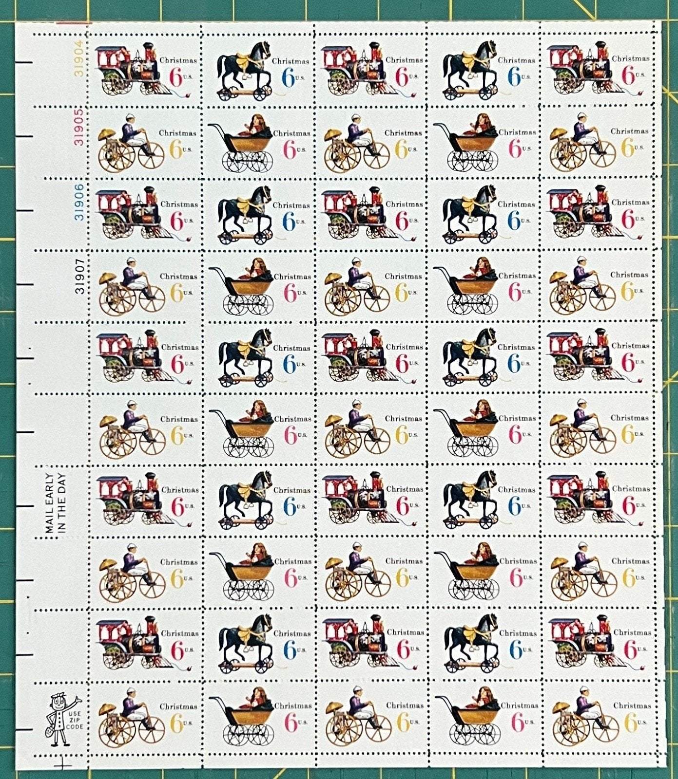US 1415-1418 Mint Sheet (MNH) Christmas Toys Block-4 (PB8) 6-Cent 1970 ZAYIX
