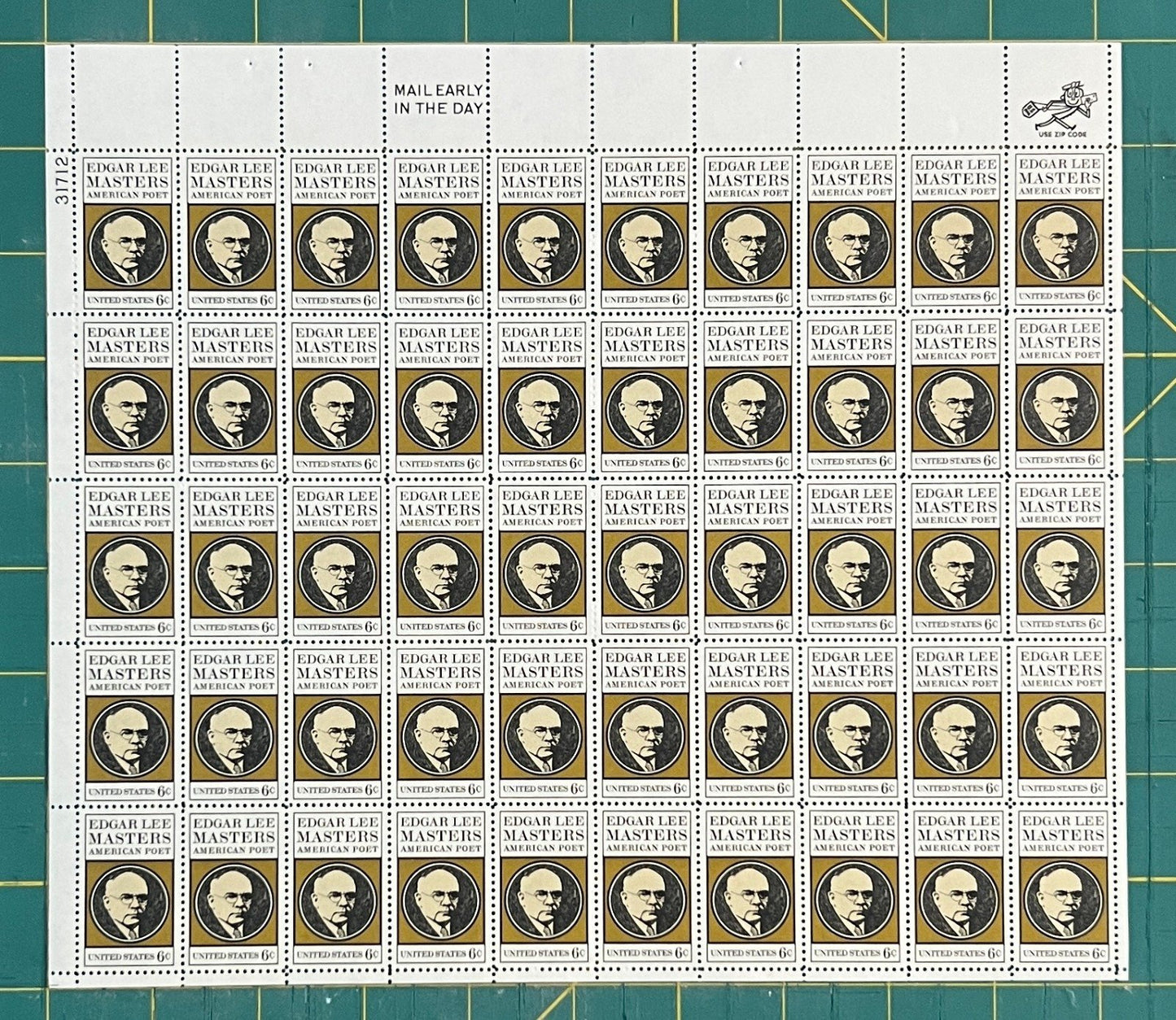 US 1405 Mint Sheet (MNH) Edgar Lee Masters Poet 6-Cent 1970 ZAYIX