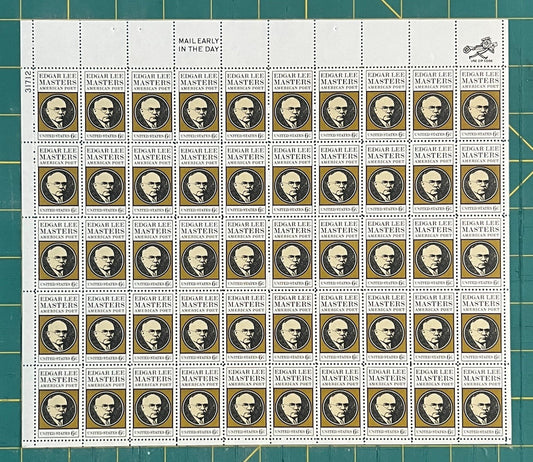 US 1405 Mint Sheet (MNH) Edgar Lee Masters Poet 6-Cent 1970 ZAYIX