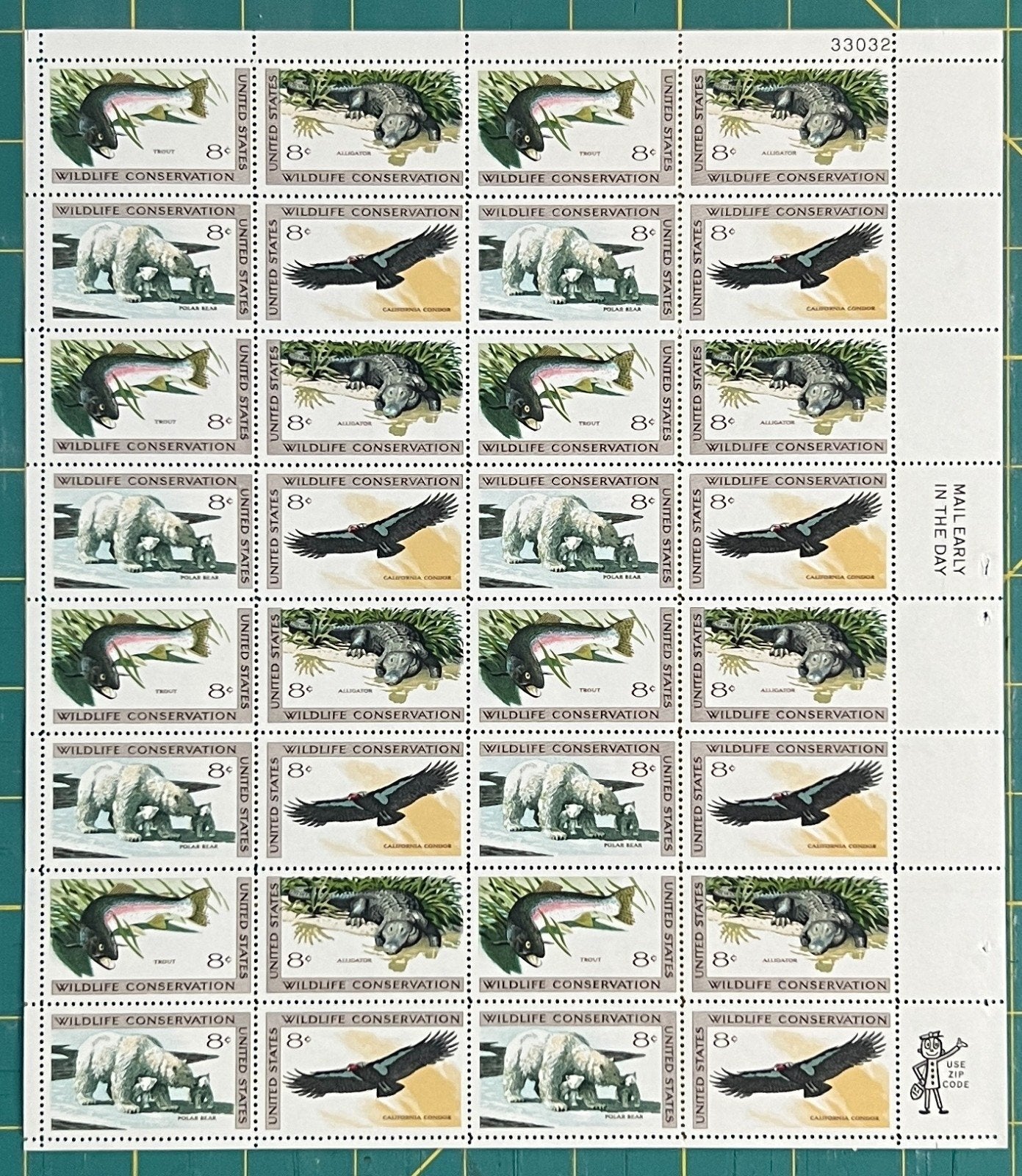 US 1427-1430 Mint Sheet (MNH) Wildlife Conservation Block-4, 8-Cent 1971 ZAYIX