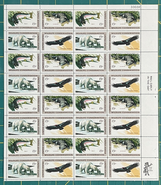 US 1427-1430 Mint Sheet (MNH) Wildlife Conservation Block-4, 8-Cent 1971 ZAYIX