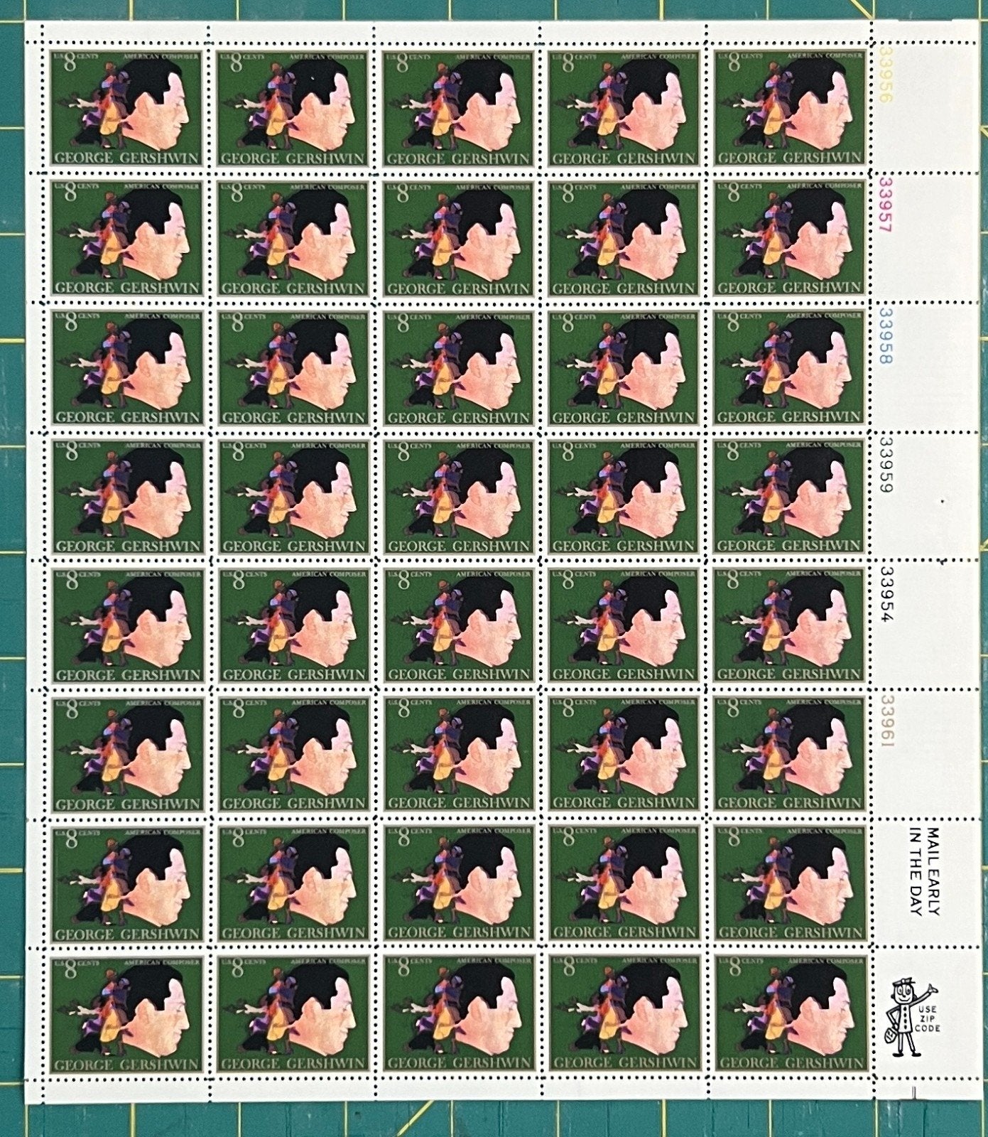 US 1484 Mint Sheet (MNH) George Gershwin (PB12) 8-Cent 1973 ZAYIX