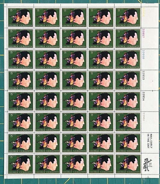 US 1484 Mint Sheet (MNH) George Gershwin (PB12) 8-Cent 1973 ZAYIX