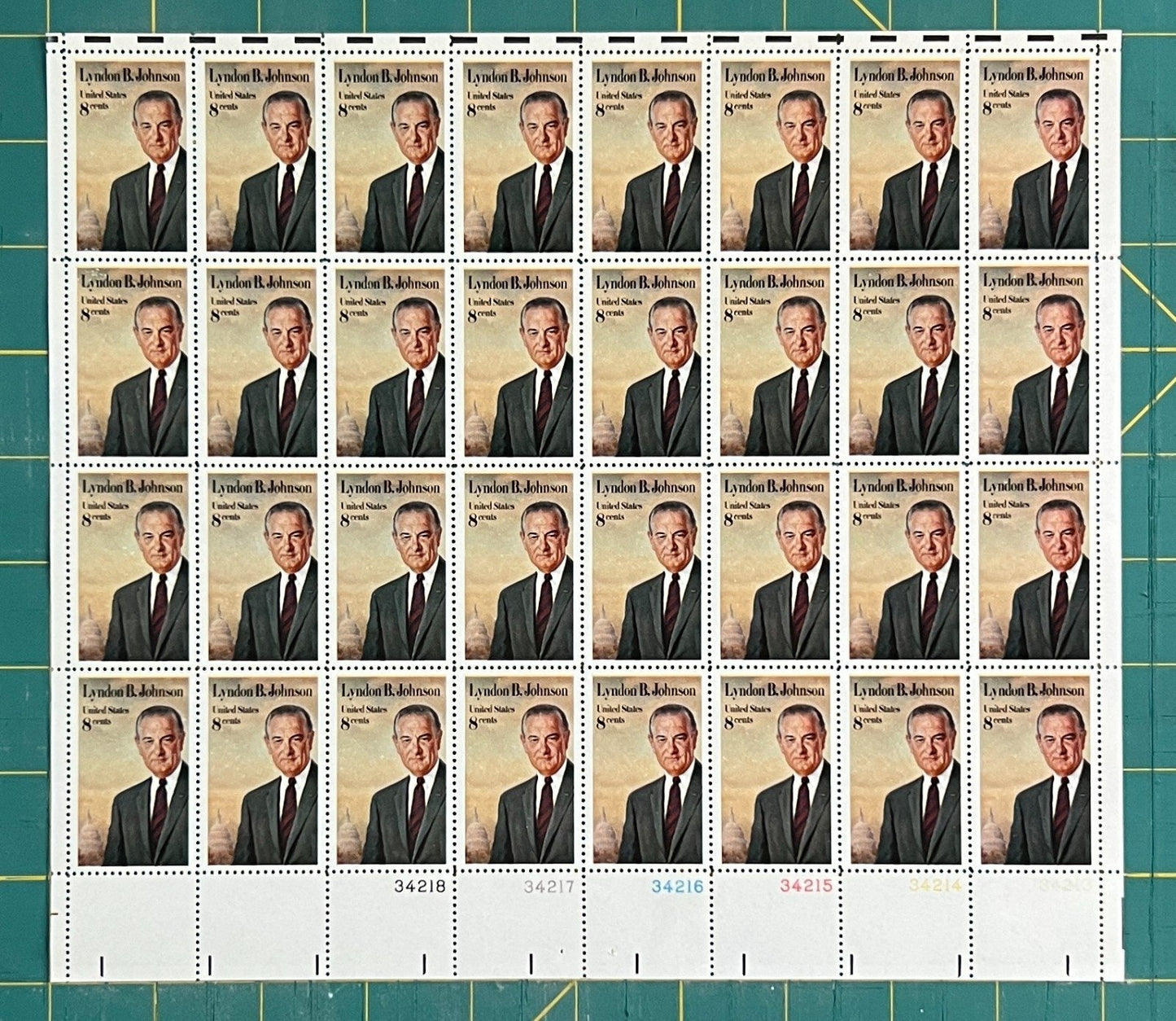 US 1503 Mint Sheet (MNH) Lyndon B Johnson (PB12) 8-Cent 1973 ZAYIX