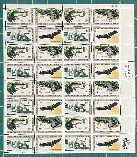 US 1427-1430 Mint Sheet (MNH) Wildlife Conservation Block-4, 8-Cent 1971 ZAYIX