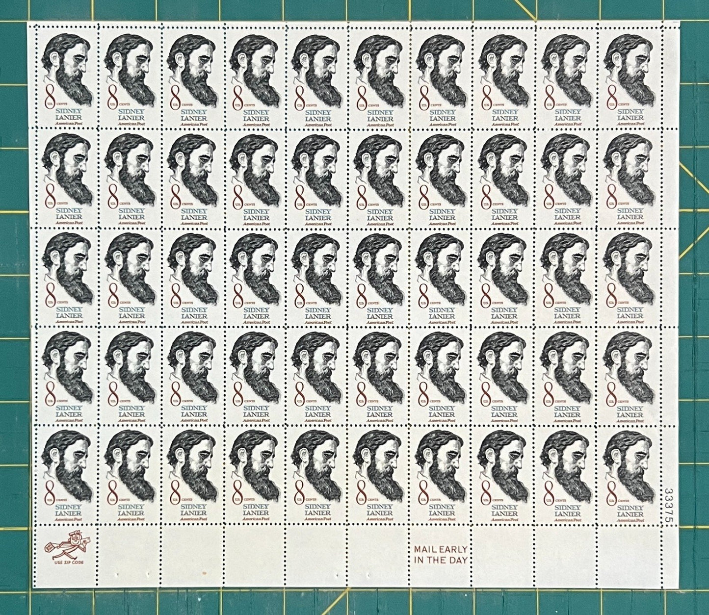 US 1446 Mint Sheet (MNH) Sidney Lanier Poet 8-Cent 1972 ZAYIX
