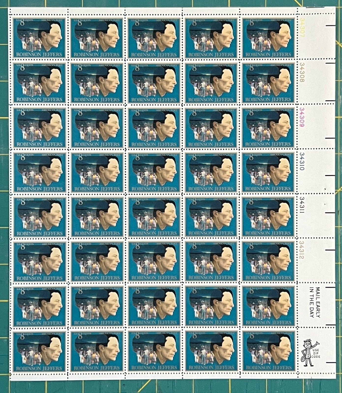 US 1485 Mint Sheet (MNH) Robinson Jeffers Poet (PB12) 8-Cent 1973 ZAYIX
