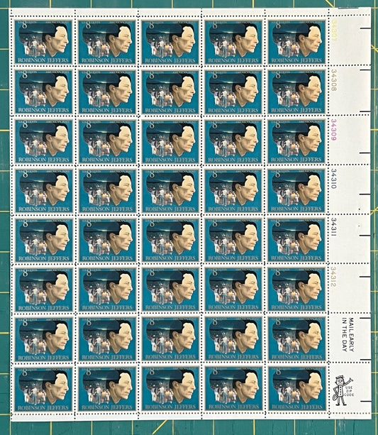 US 1485 Mint Sheet (MNH) Robinson Jeffers Poet (PB12) 8-Cent 1973 ZAYIX