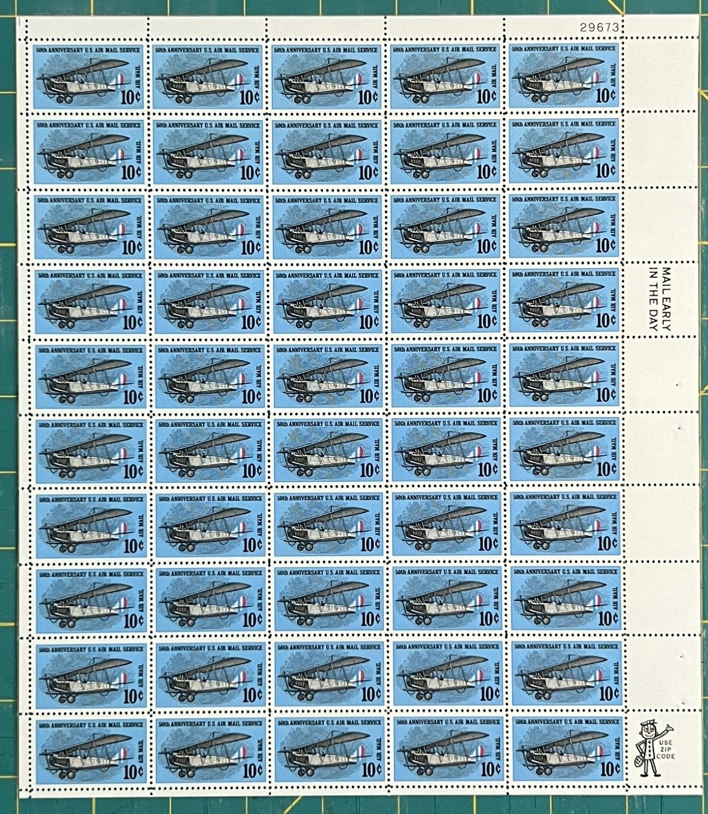 US C74 Mint Sheet (MNH) Air Mail Service 50th Anniversary 10-Cent 1968 ZAYIX