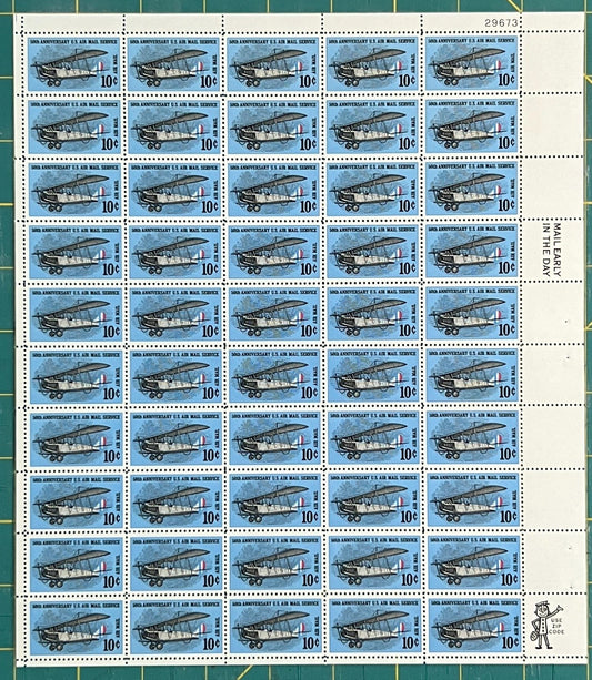 US C74 Mint Sheet (MNH) Air Mail Service 50th Anniversary 10-Cent 1968 ZAYIX