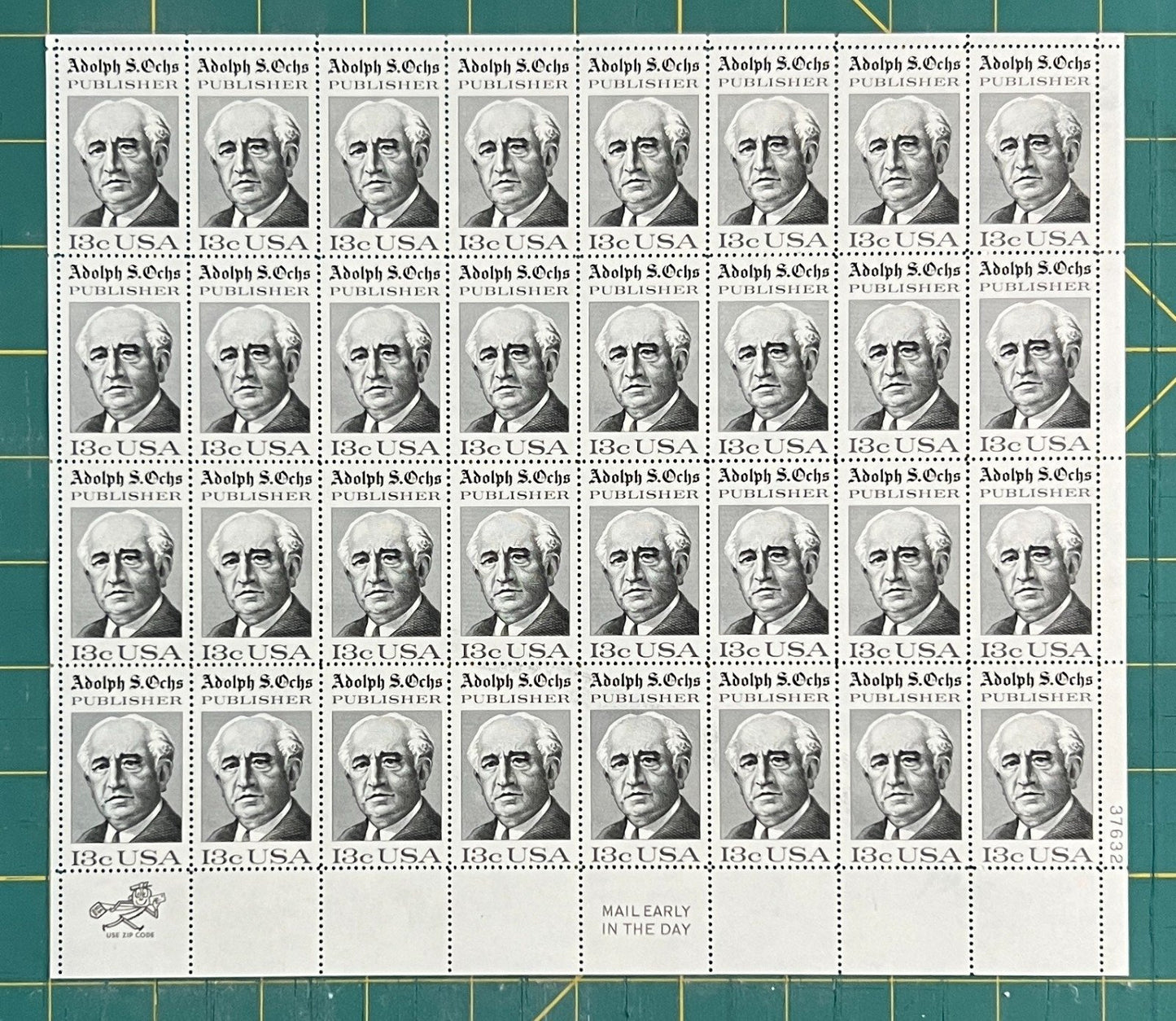US 1700 Mint Sheet (MNH) Adolph S Ochs Publisher 13-Cent 1976 ZAYIX