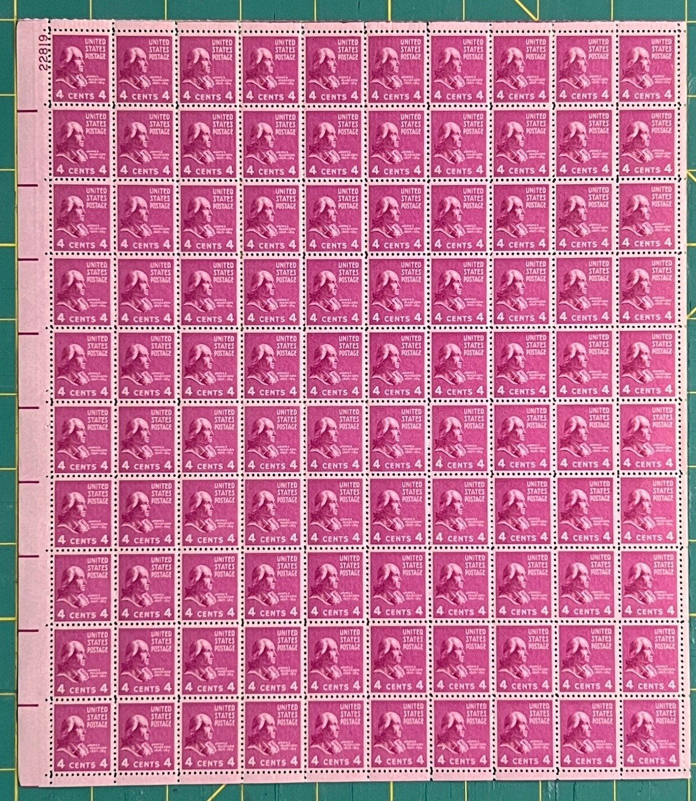 US 808 Mint Sheet (MNH) James Madison Presidential Series 4-Cent 1937 ZAYIX
