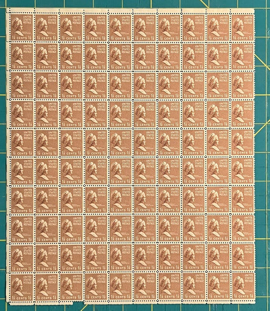 US 805 Mint Sheet (MNH) Martha Washington 1.5-Cent 1938 ZAYIX