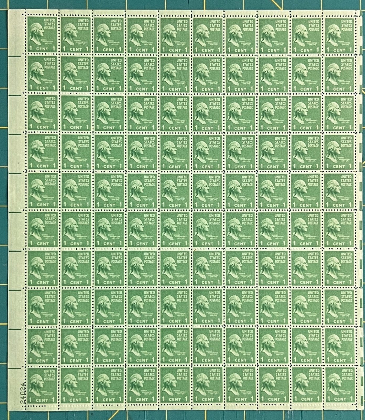 US 804 Mint Sheet (MNH) George Washington Presidential Series 1-Cent 1938 ZAYIX