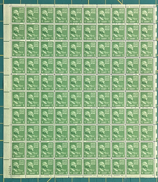 US 804 Mint Sheet (MNH) George Washington Presidential Series 1-Cent 1938 ZAYIX