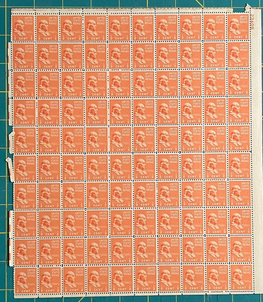US 1938 ½¢ Benjamin Franklin Mint Sheet MNH (Scott 803) – ZAYIX