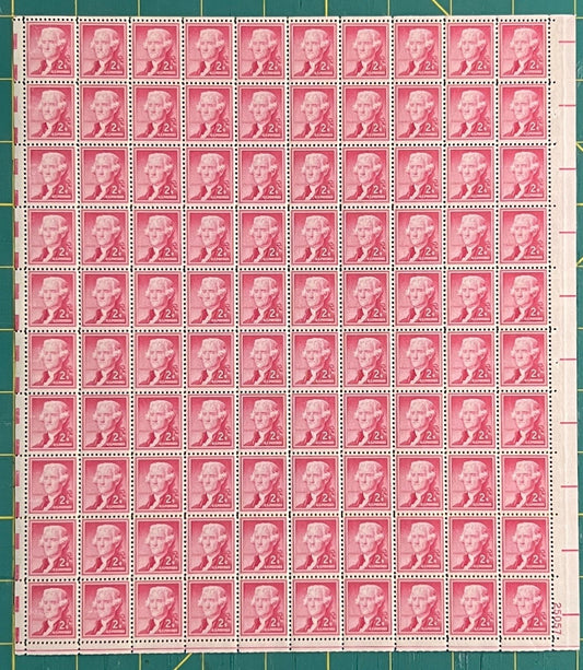 US 1954 2¢ Thomas Jefferson Liberty Series Mint Sheet MNH (Scott 1033) – ZAYIX