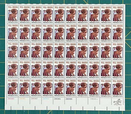 US 1979 15¢ Will Rogers Mint Sheet MNH (Scott 1801, PB12) – ZAYIX