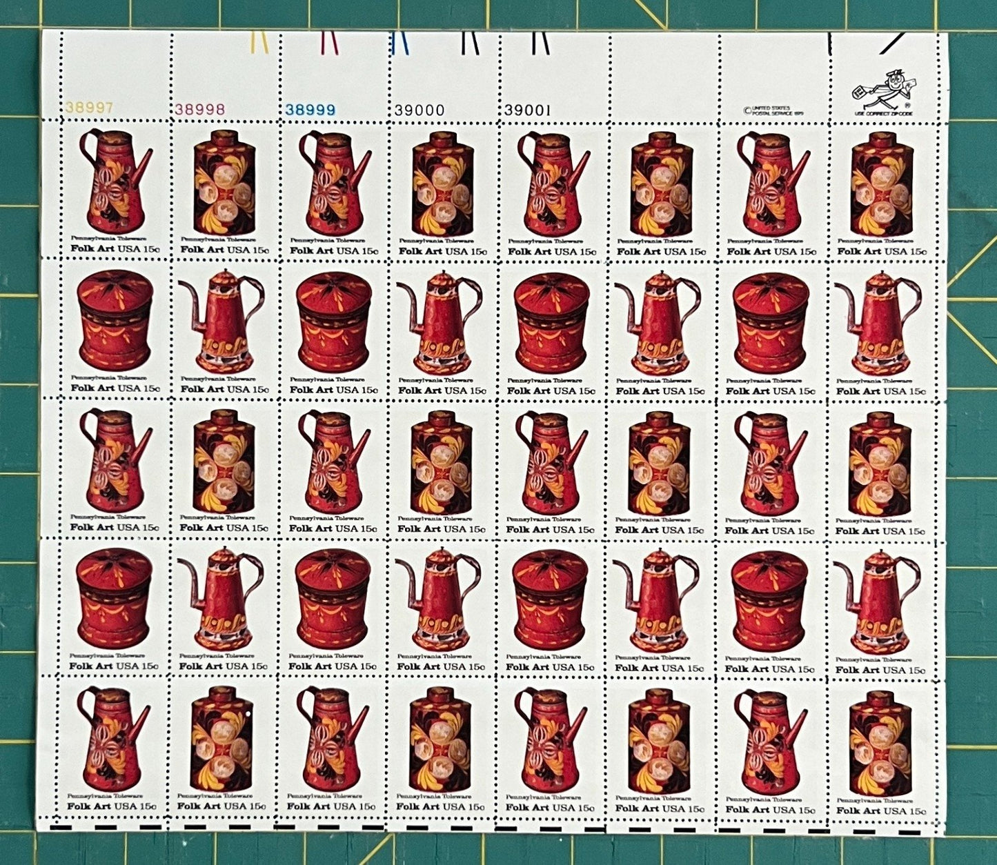 US 1979 15¢ Pennsylvania Toleware Mint Sheet MNH (Scott 1775–1778, PB10) – ZAYIX