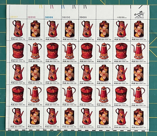 US 1979 15¢ Pennsylvania Toleware Mint Sheet MNH (Scott 1775–1778, PB10) – ZAYIX