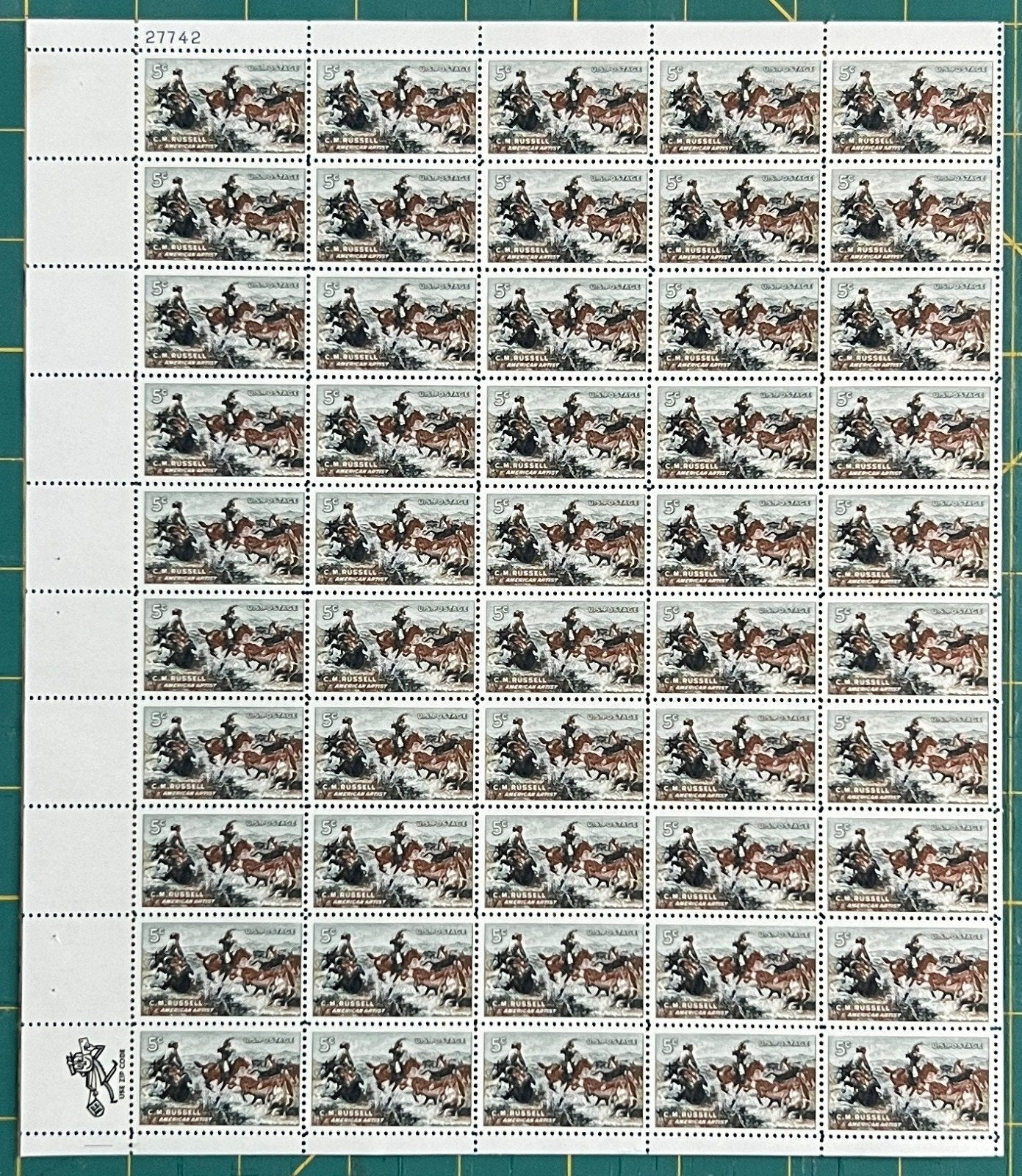 US 1964 5-Cent Charles M Russell Painting Mint Sheet MNH (Scott 1243) ZAYIX