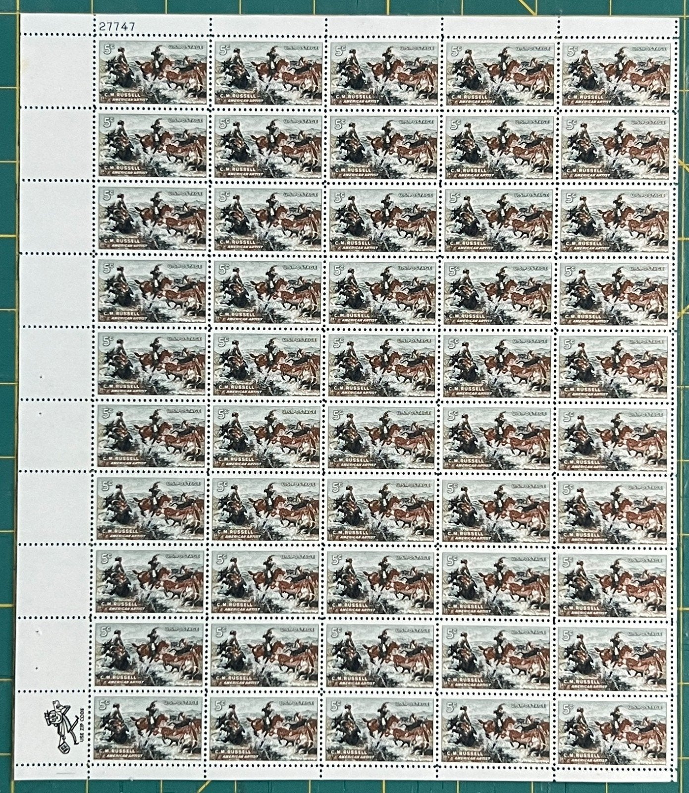 US 1964 5-Cent Charles M Russell Painting Mint Sheet MNH (Scott 1243) ZAYIX