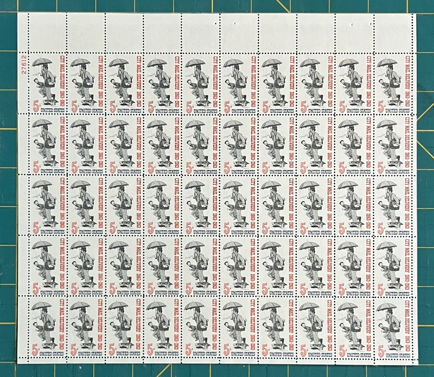 US 1963 5-Cent City Mail Delivery Centennial Mint Sheet MNH (Scott 1238) ZAYIX