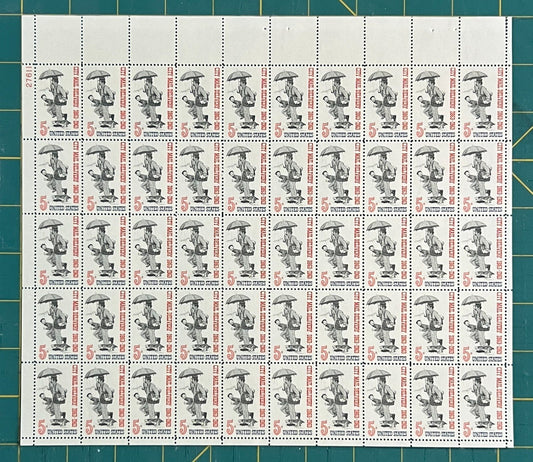 US 1963 5-Cent City Mail Delivery Centennial Mint Sheet MNH (Scott 1238) ZAYIX