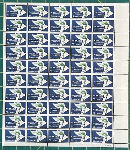 US 1963 5-Cent Alliance for Progress Emblem Mint Sheet MNH (Scott 1234) ZAYIX