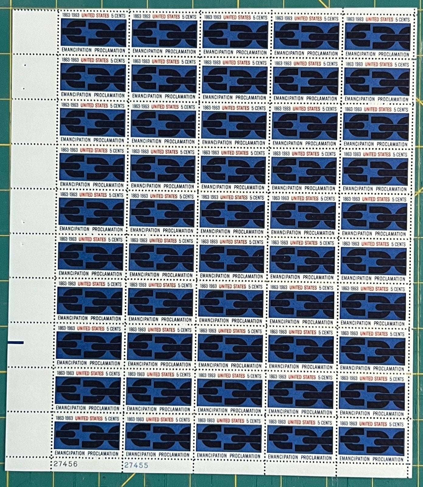 US 1963 5-Cent Emancipation Proclamation Mint Sheet MNH (Scott 1233) ZAYIX