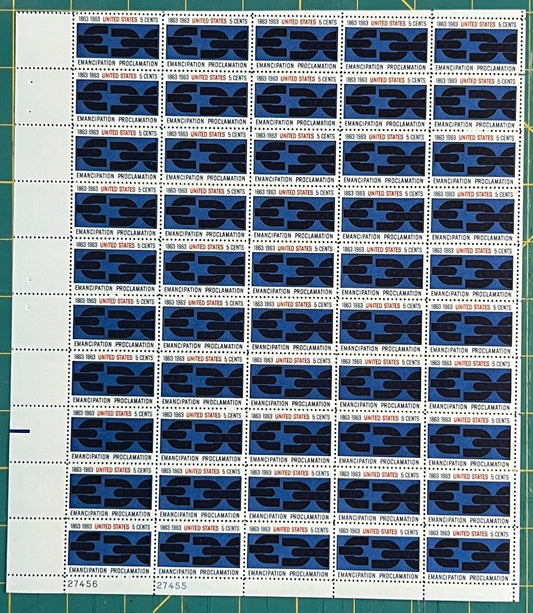 US 1963 5-Cent Emancipation Proclamation Mint Sheet MNH (Scott 1233) ZAYIX
