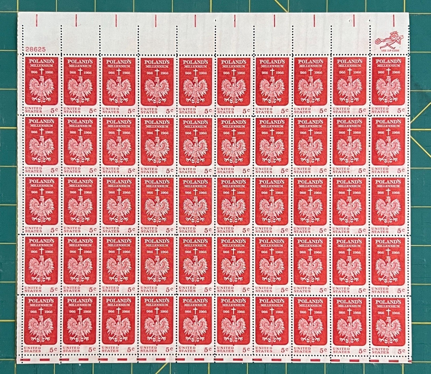 US 1966 5-Cent Polish Christianity Millenium Mint Sheet MNH (Scott 1313) ZAYIX
