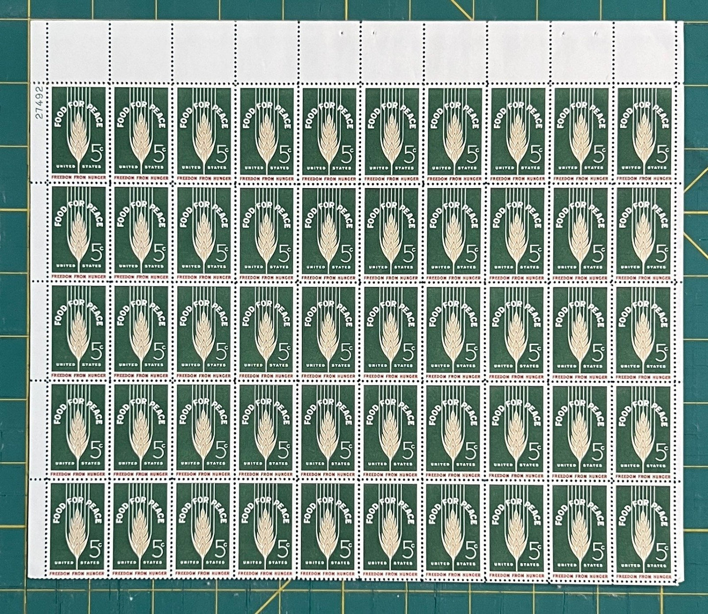 US 1963 5-Cent Food for Peace Mint Sheet MNH (Scott 1231) ZAYIX