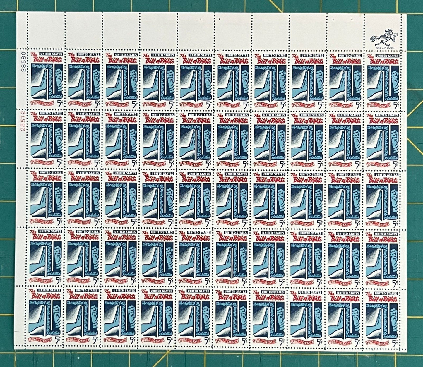 US 1966 5c Bill of Rights 175th Anniversary Mint Sheet MNH (Scott 1312) ZAYIX