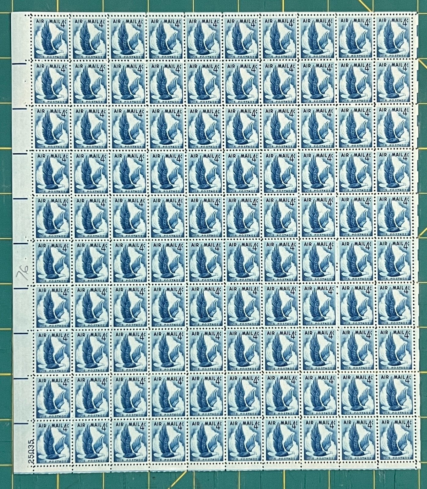 US 1954 4¢ Eagle in Flight Blue Mint Sheet MNH (Scott C48) ZAYIX