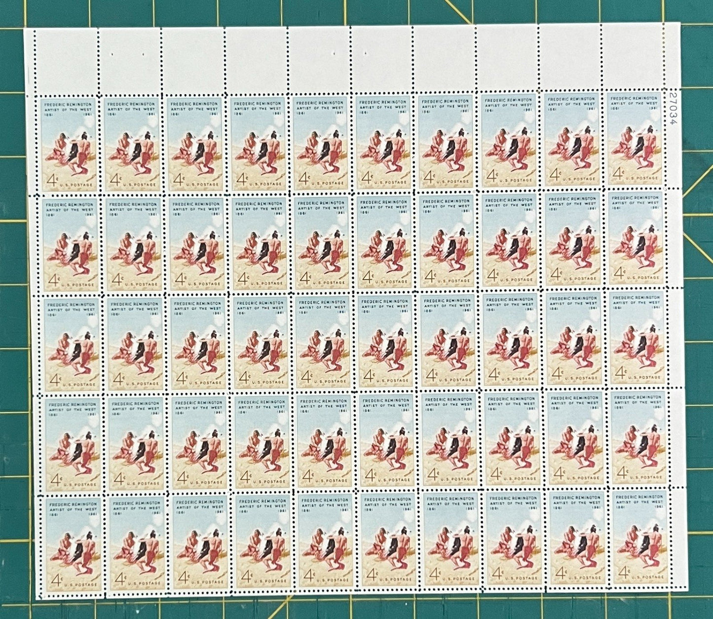 US 1961 4¢ Frederic Remington Artist Mint Sheet MNH (Scott 1187) ZAYIX