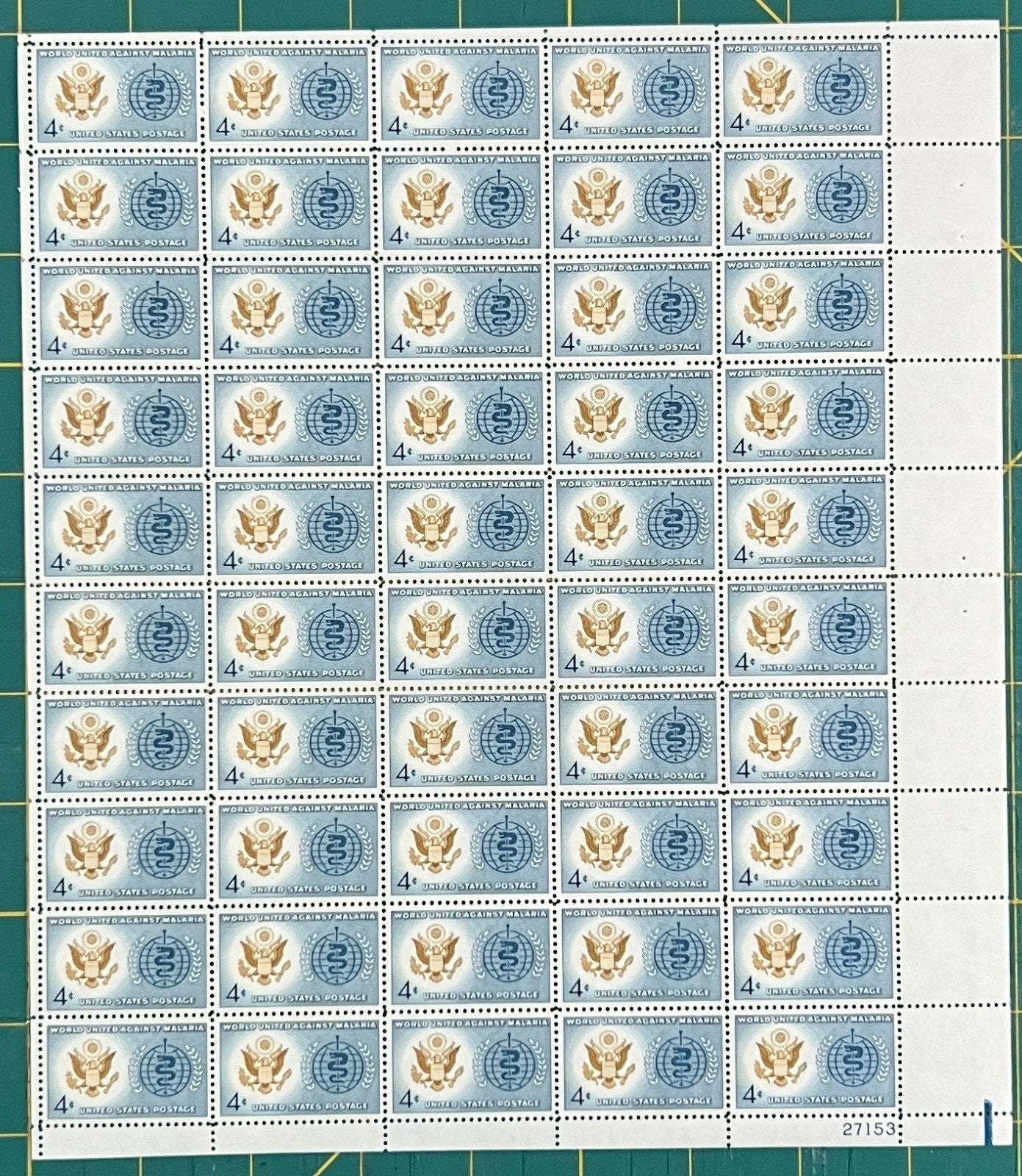 US 1962 4¢ Malaria Eradication WHO Mint Sheet MNH (Scott 1194) ZAYIX