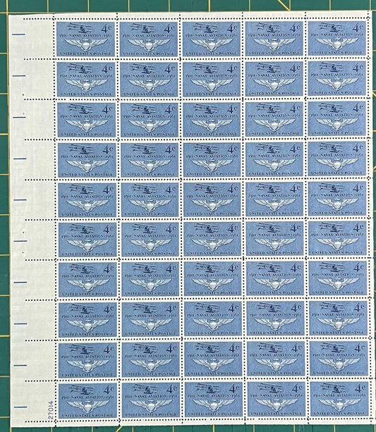 US 1961 4¢ Naval Aviation 50th Anniversary Mint Sheet MNH (Scott 1185) ZAYIX