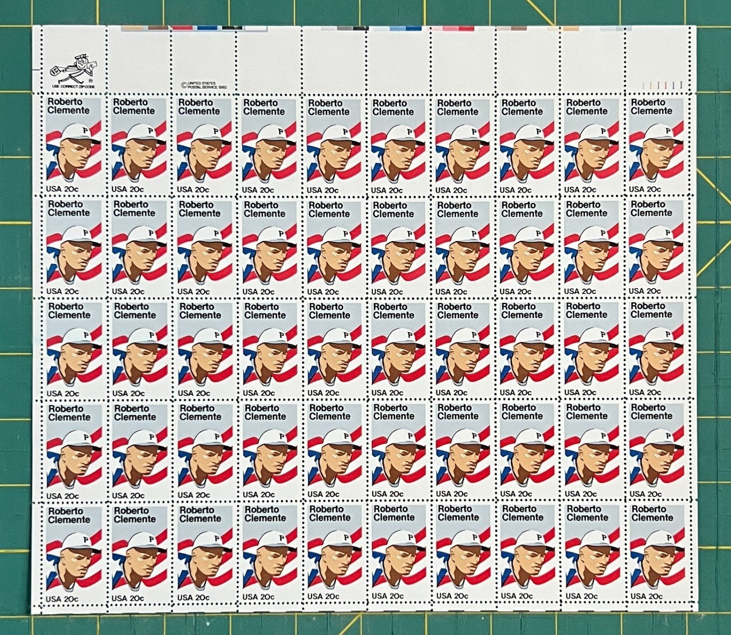 US 1984 20¢ Roberto Clemente Baseball Mint Sheet MNH (Scott 2097) ZAYIX