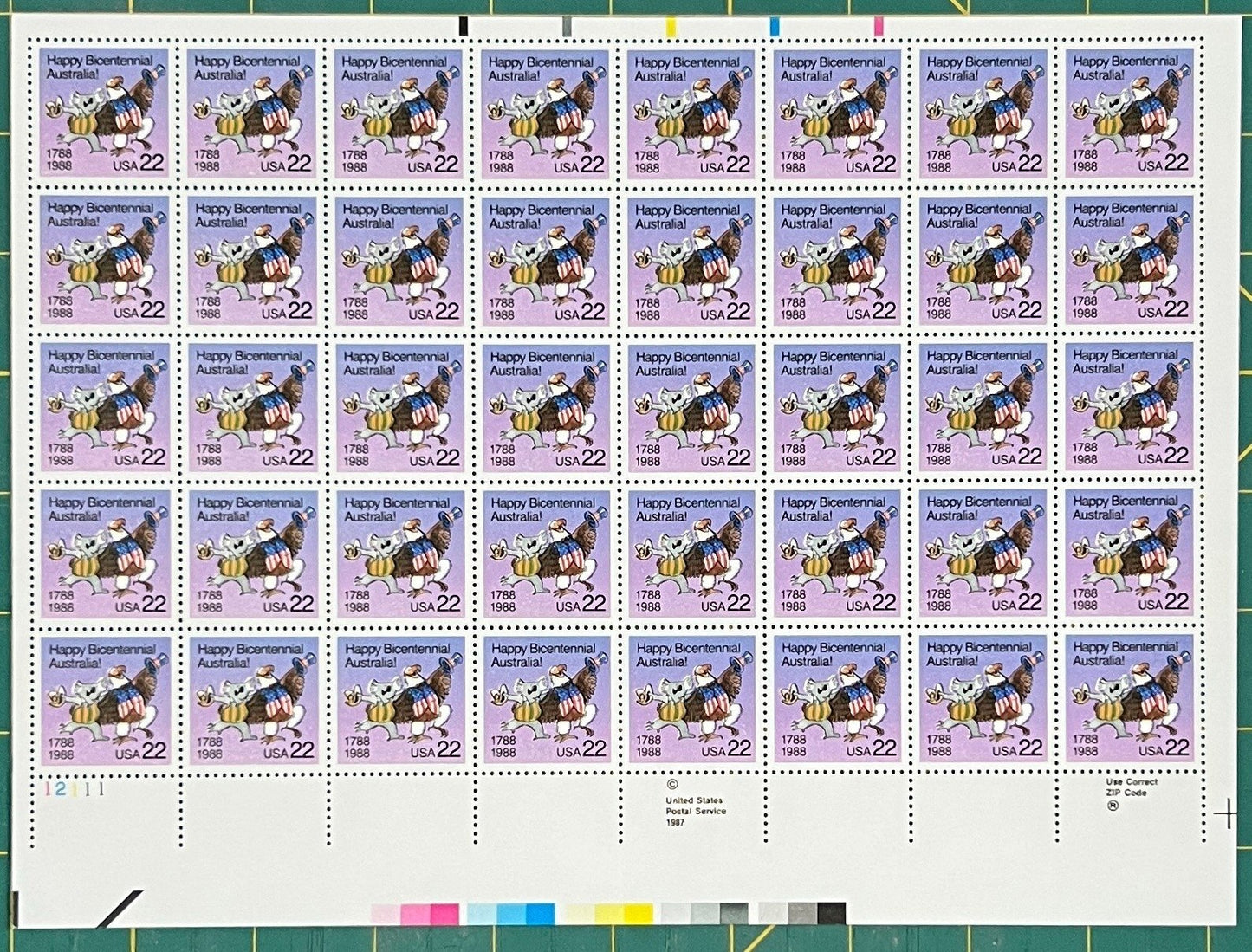 US 1988 22¢ Australia Bicentennial Mint Sheet MNH (Scott 2370) ZAYIX