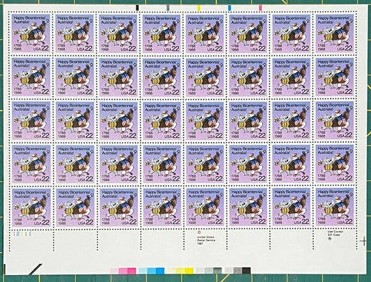 US 1988 22¢ Australia Bicentennial Mint Sheet MNH (Scott 2370) ZAYIX