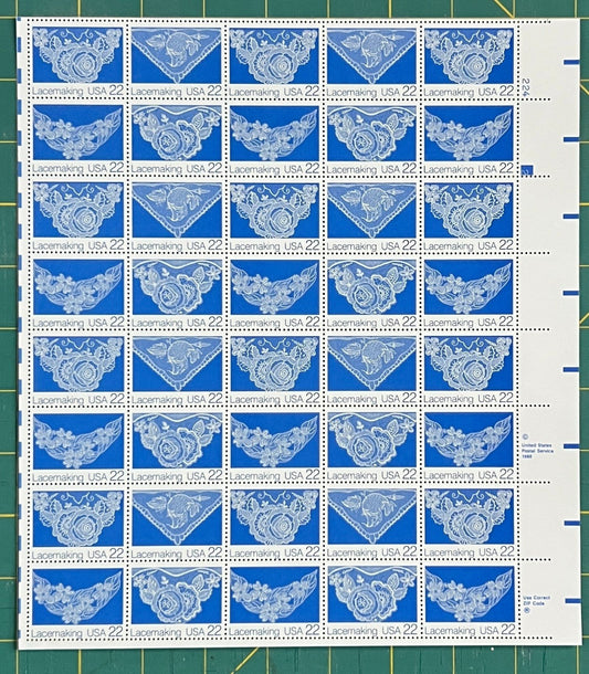US 1987 22¢ Lacemaking Block of 4 Mint Sheet MNH (Scott 2351-2354) ZAYIX