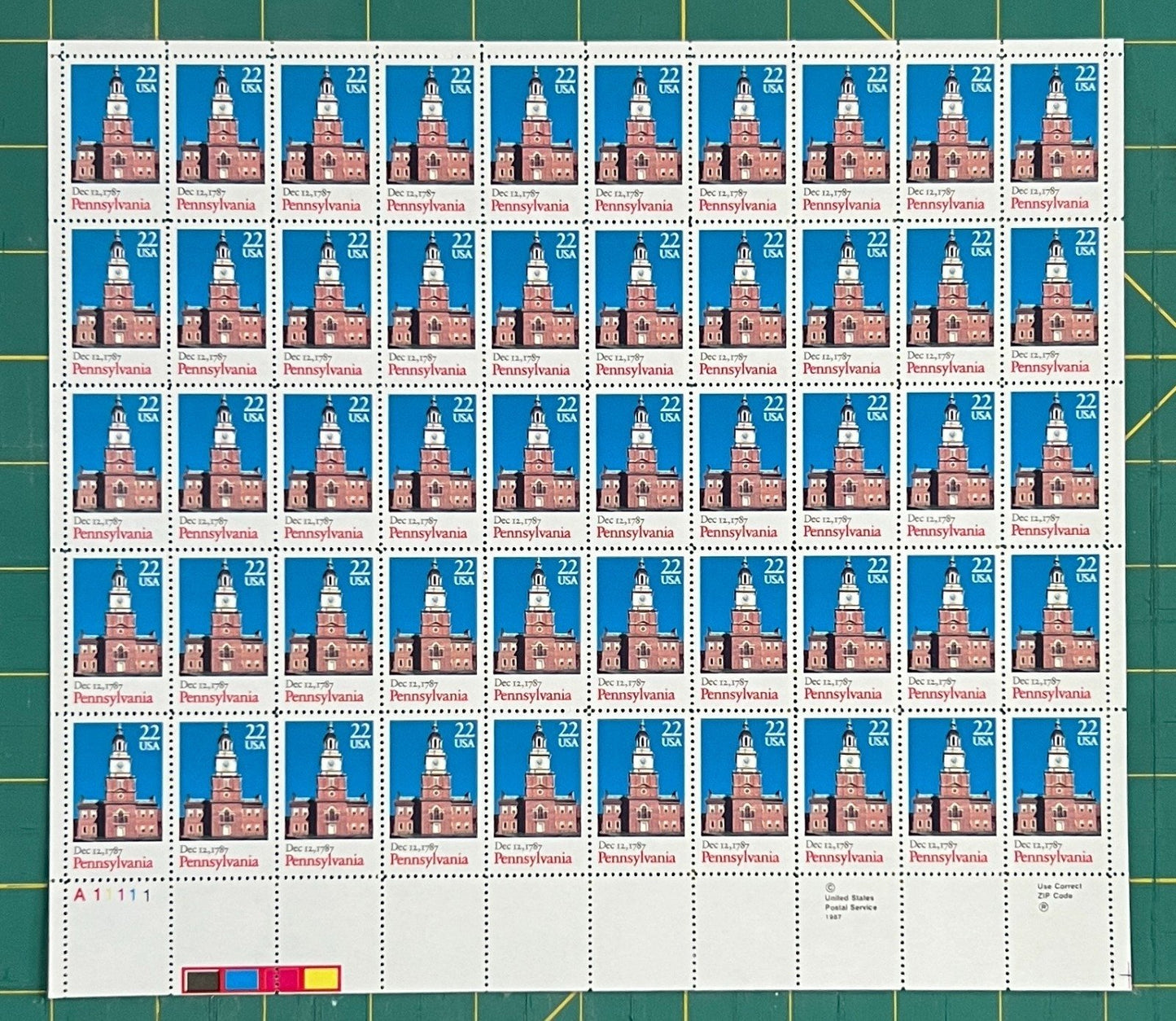US 1987 22¢ Pennsylvania Mint Sheet MNH (Scott 2337) ZAYIX