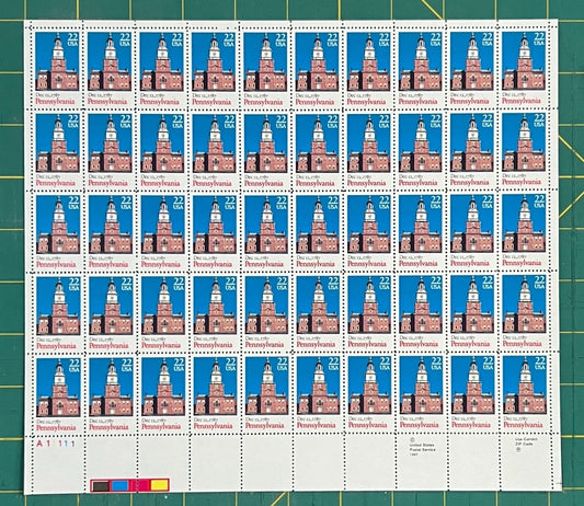US 1987 22¢ Pennsylvania Mint Sheet MNH (Scott 2337) ZAYIX