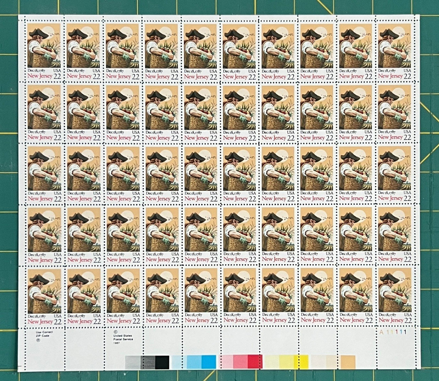 US 1987 22¢ New Jersey Mint Sheet MNH (Scott 2338) ZAYIX