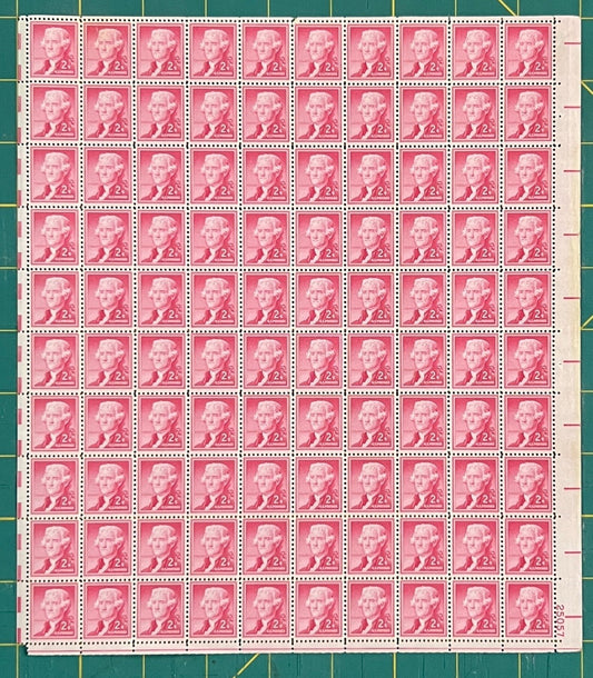 US 1954 2¢ Thomas Jefferson Liberty Series Mint Sheet MNH (Scott 1033) ZAYIX
