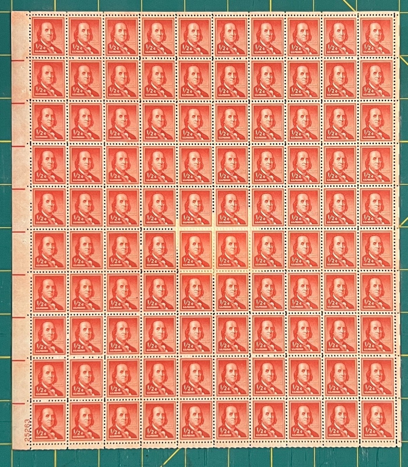 US 1955 1/2¢ Benjamin Franklin Liberty Series Mint Sheet MNH (Scott 1030) ZAYIX