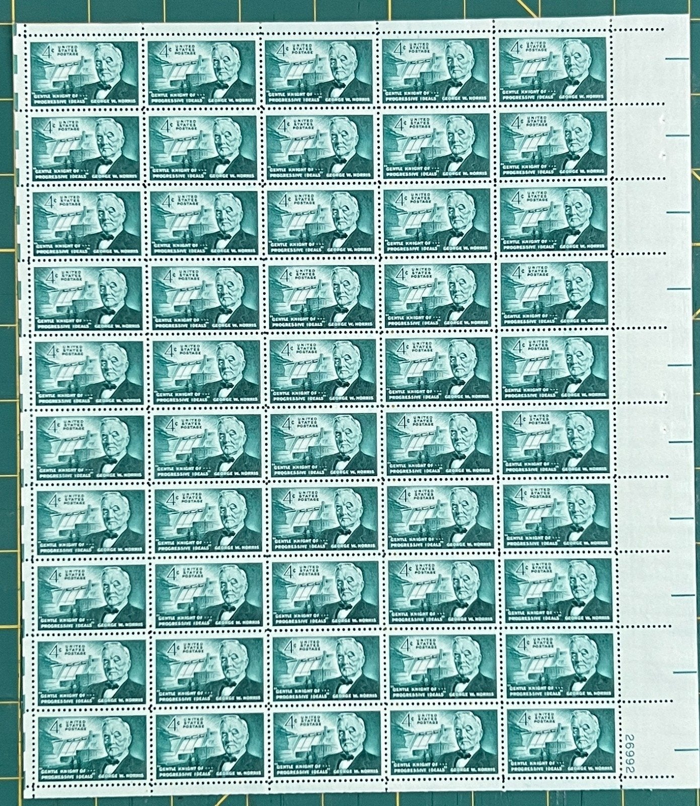 US 1961 4¢ George W Norris Senator Mint Sheet MNH (Scott 1184) ZAYIX